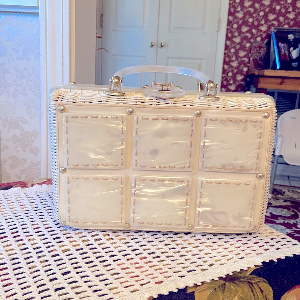 Vintage Rattan Wicker and Lucite Purse